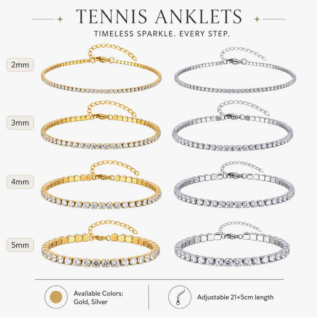 18K Gold Plated Stainless Steel Cubic Zirconia Tennis Anklet