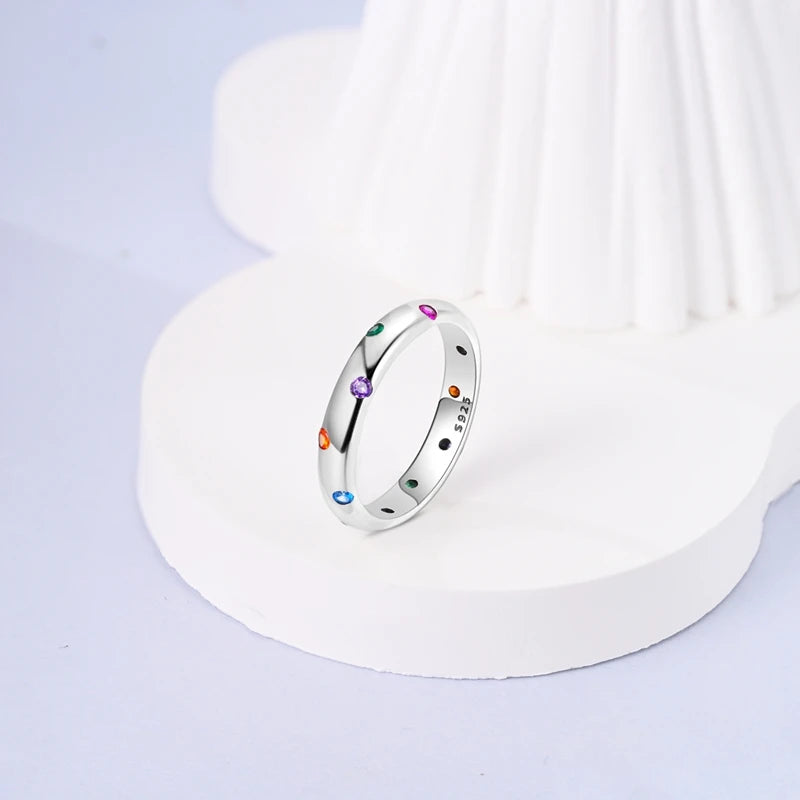 Colorful Bubble Band Ring in 925 Sterling Silver with Zircon Stones