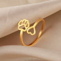 Gold/Silver Tone Stainless Steel Dog Paw Footprint Heart Ring Adjustable