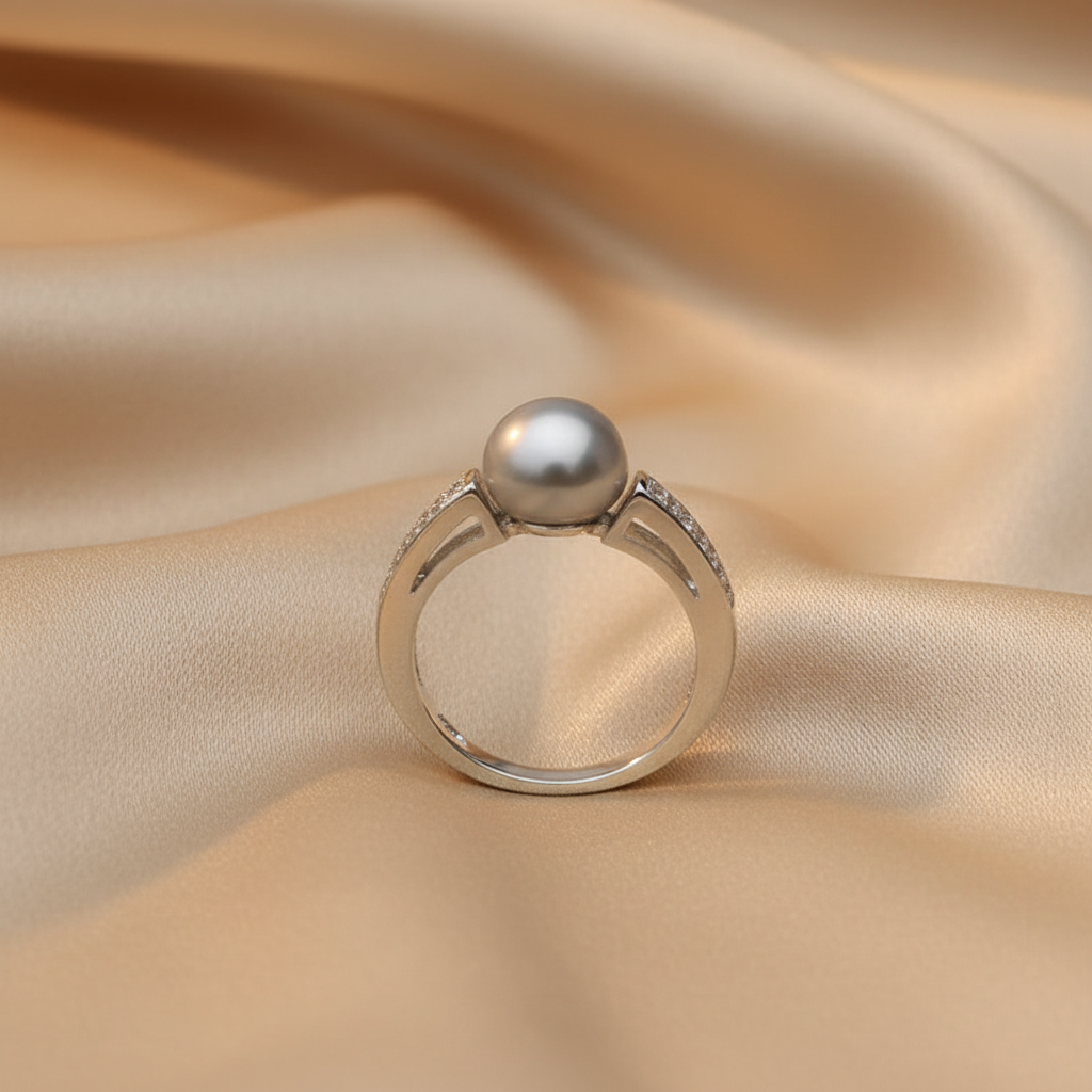 Genuine Freshwater Pearl Zircon Adjustable 925 Sterling Silver Ring