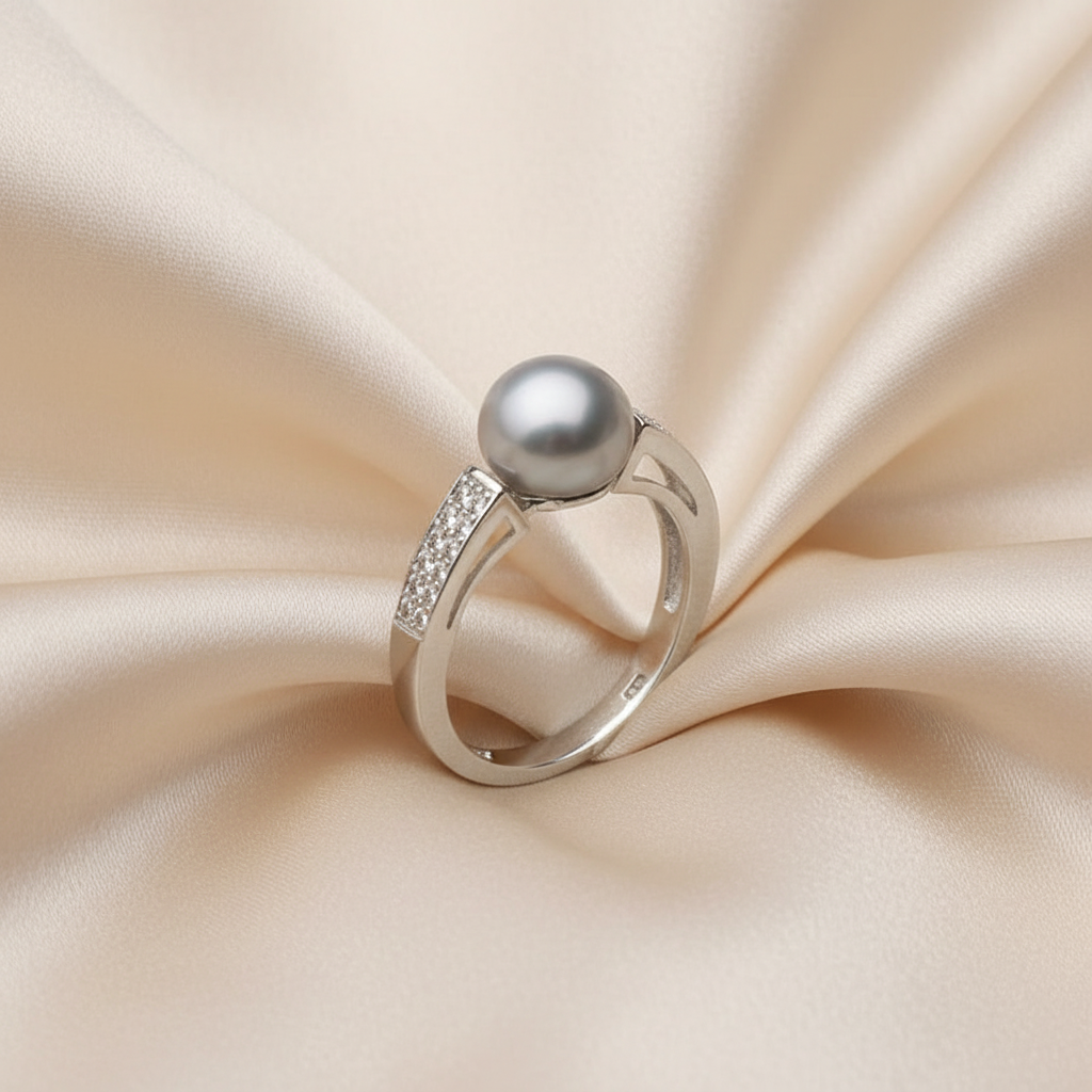 Genuine Freshwater Pearl Zircon Adjustable 925 Sterling Silver Ring
