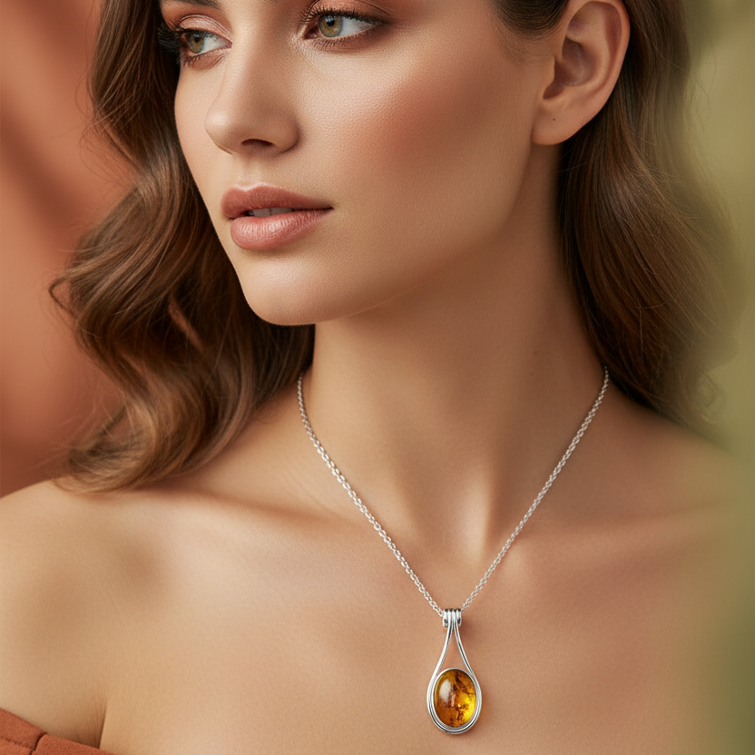 Platinum Plated Sterling Silver Pendant with Natural Labradorite