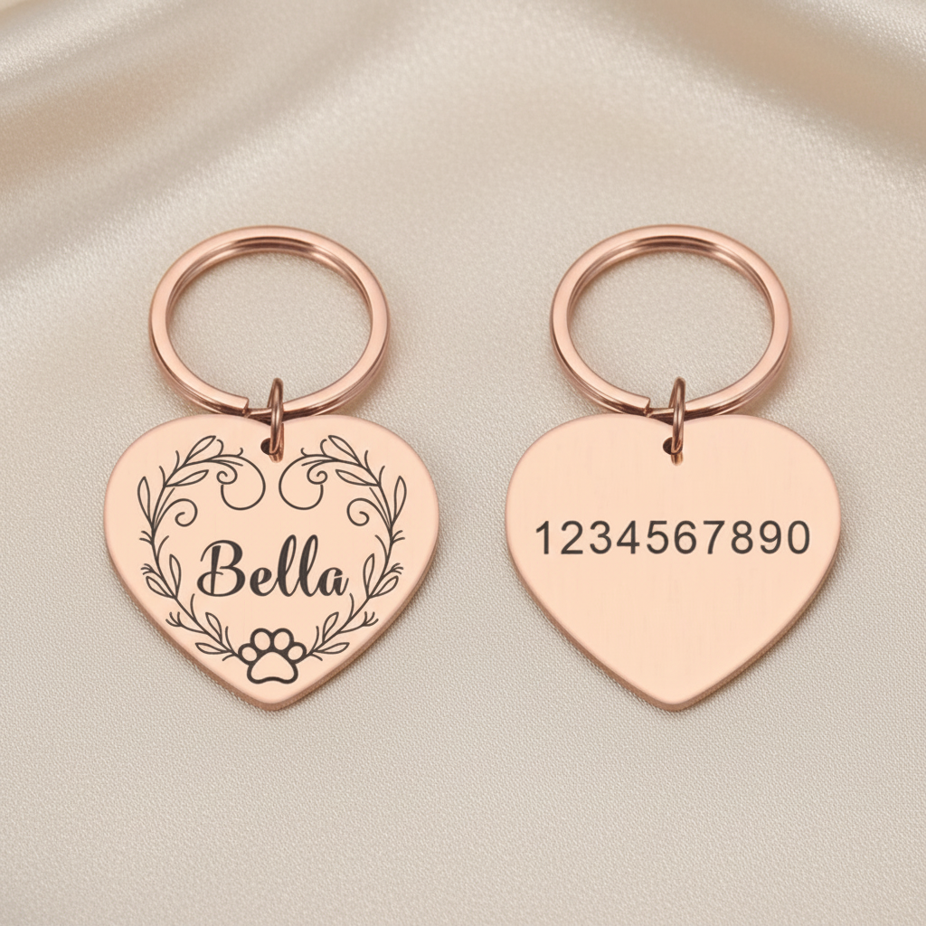 Stainless Steel Heart Pet ID Name Tag Customizable