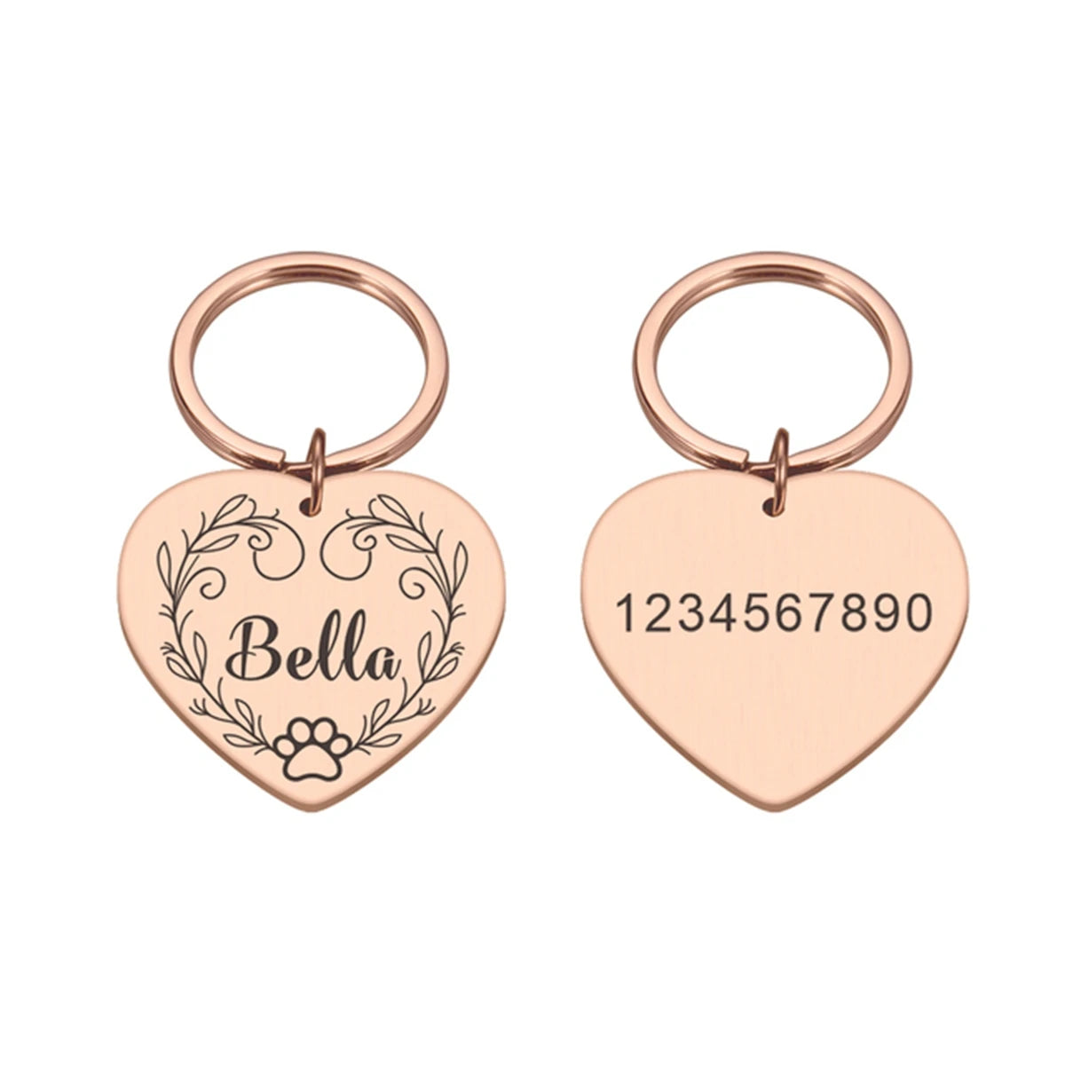 Stainless Steel Heart Pet ID Name Tag Customizable