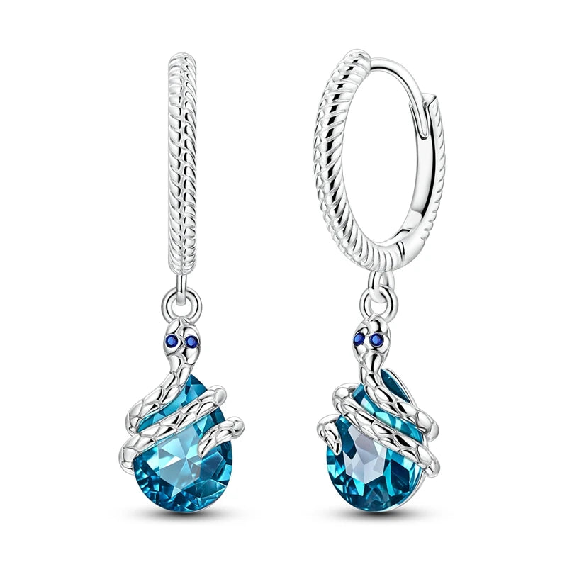 Blue Clear Zircon Hoop Earrings in 925 Sterling Silver