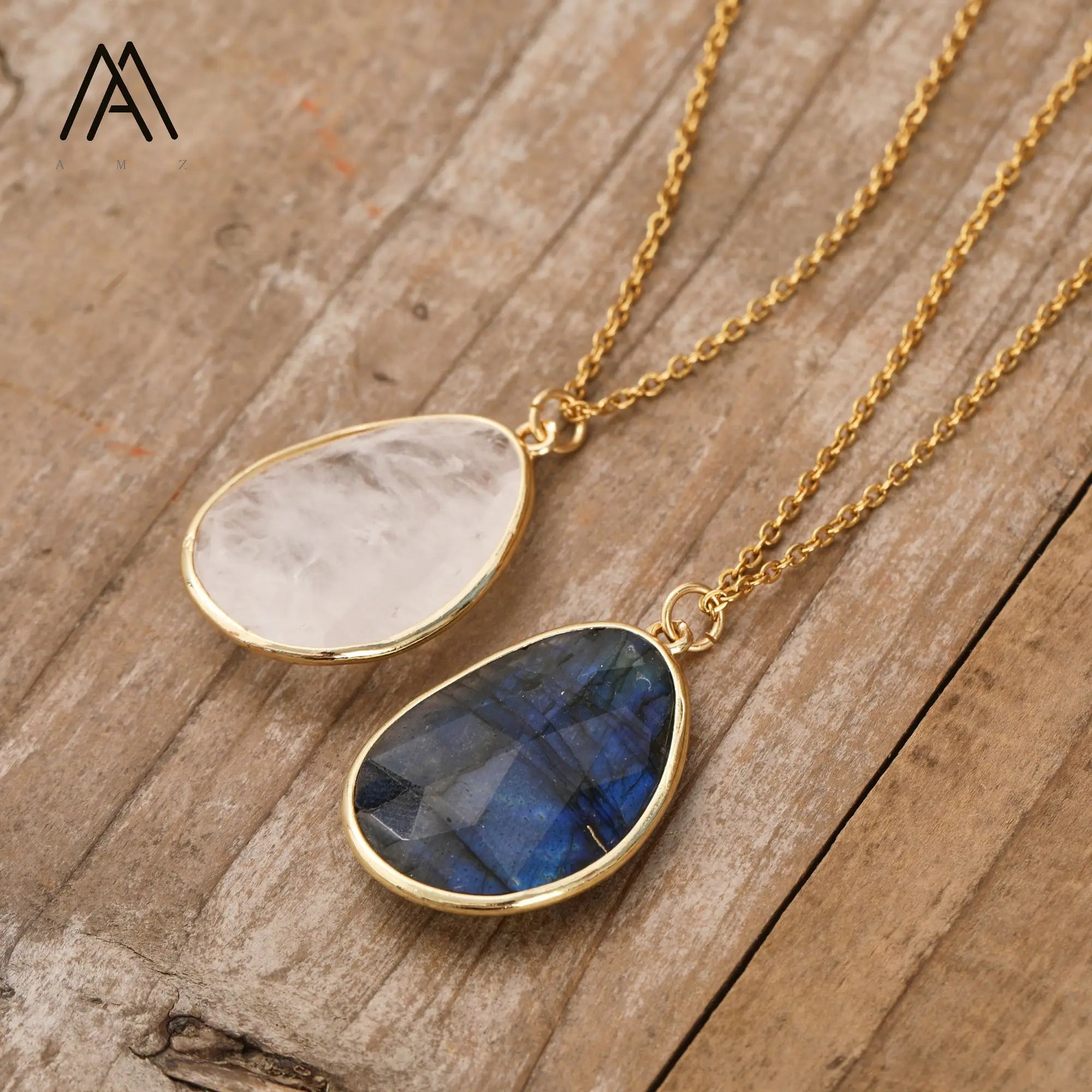 Natural Healing Crystal Pendant Copper Chain Necklace - Choose Your Stone