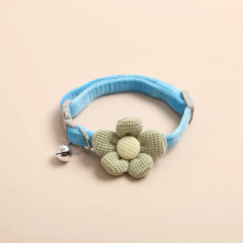 Pet Comfy Cotton Necklace with Cute Flower, Bell & Adjustable Buckle