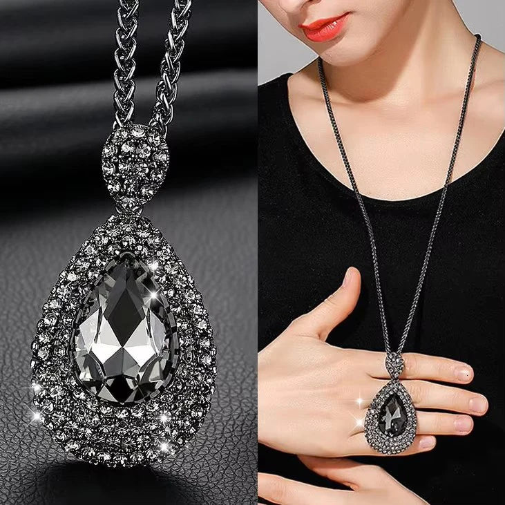 Selection of Bold Long Alloy Necklaces with Large Crystal Pendants
