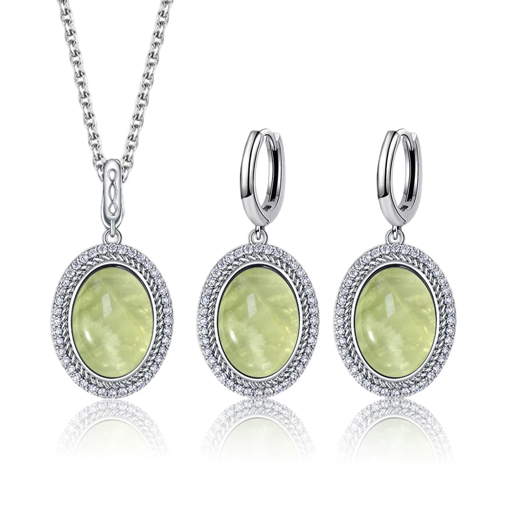 925 Sterling Silver Natural Moonstone Pendant & Earrings Set