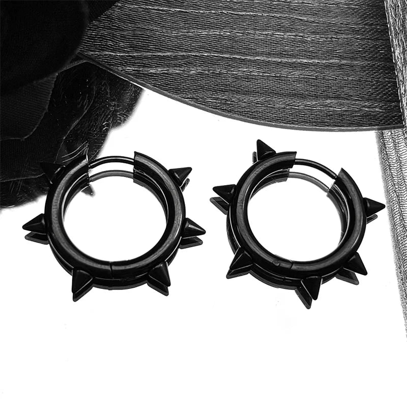 Punk Spike Rivet Goth Hoop Stainless Steel Earrings Collection