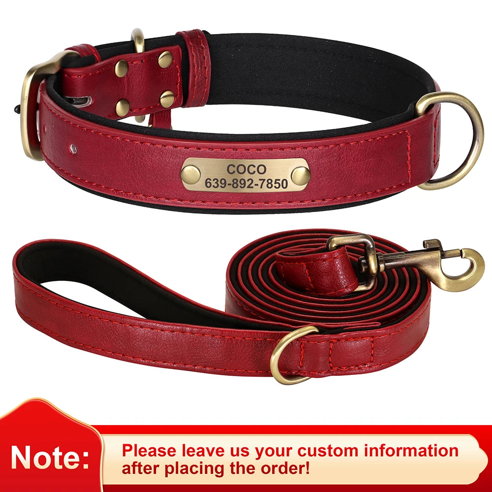 Soft Faux Leather Adjustable Dog Collar - Customize, Engrave, Name Tag, ID Necklace