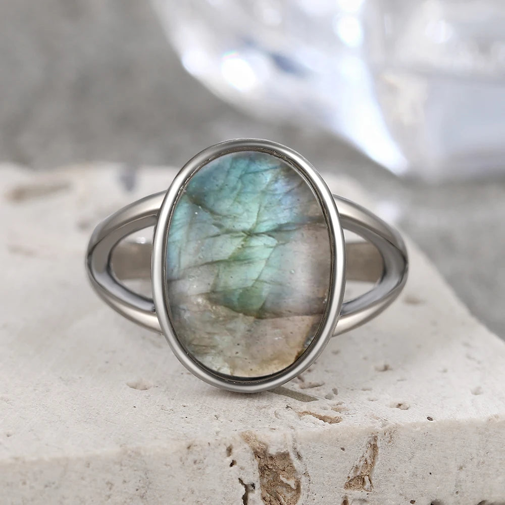 925 Sterling Silver Ring Natural 8-10mm Moonstone Ring