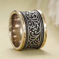 Two Tone Black Pattern Brass Band Ring - Bold, Statement Piece, Unique