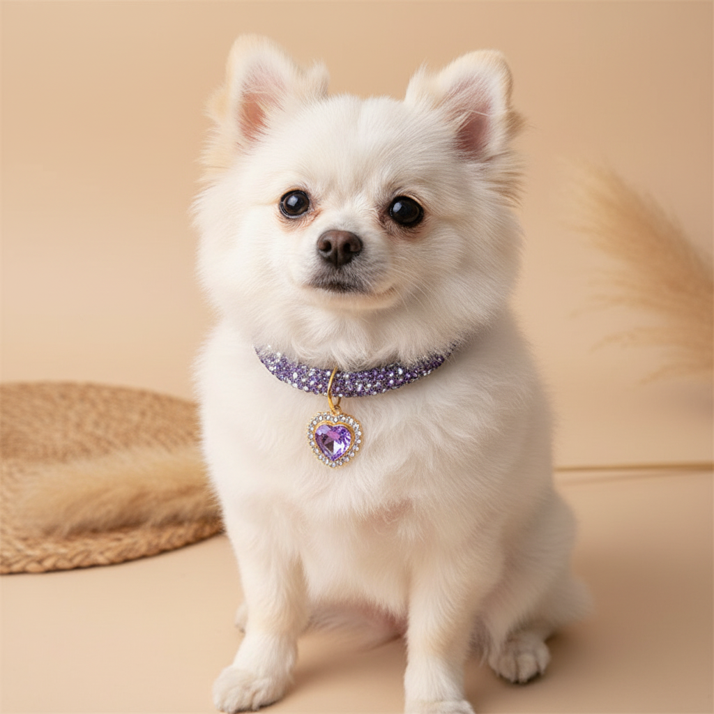 Adjustable Dog Necklace & Rhinestone Heart Gem Pendant