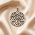 Unisex Large Round Ornament Pendant in 925 Sterling Silver