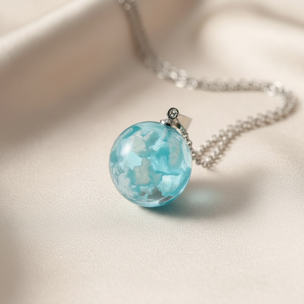 Transparent Resin Ball with Clouds Pendant Necklace in Zinc Alloy - More Styles: Half Moon, Bird