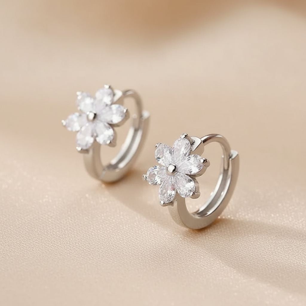 925 Sterling Silver Flower CZ Earrings