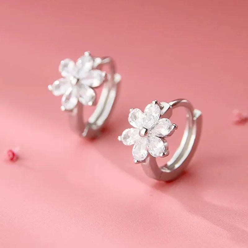 925 Sterling Silver Flower CZ Earrings