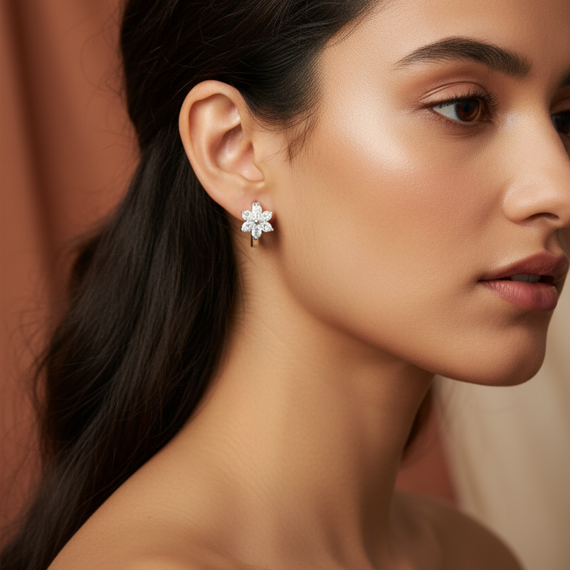 925 Sterling Silver Flower CZ Earrings