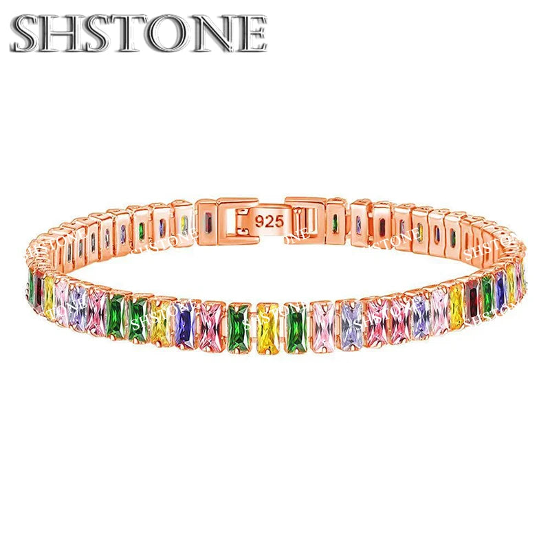 Selection of 925 Sterling Silver Chain Bracelets with Multi-colored Zircons
