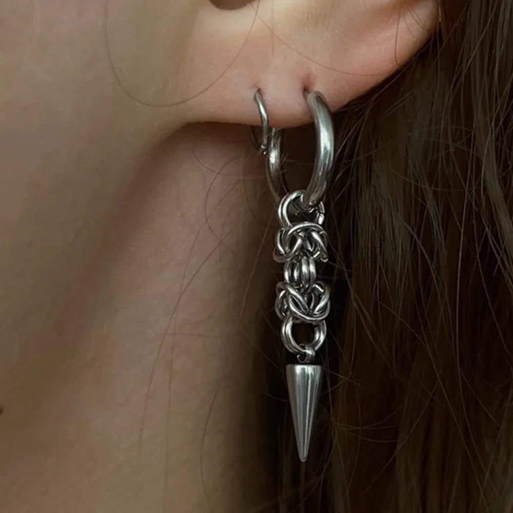 Stainless Steel Byzantine Chainmail Spike Hoop Earrings