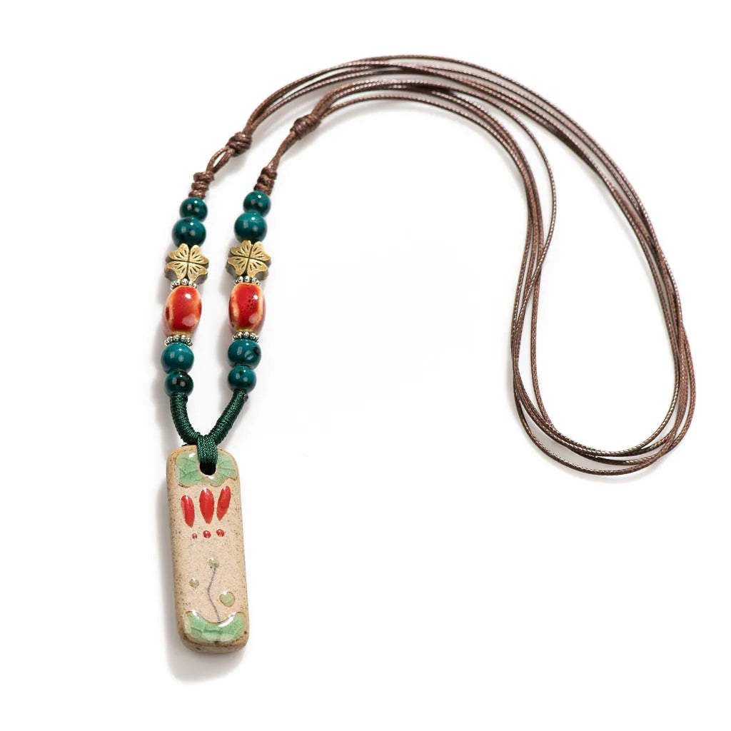 Handmade Ceramic Pendant Beads Necklace Retro