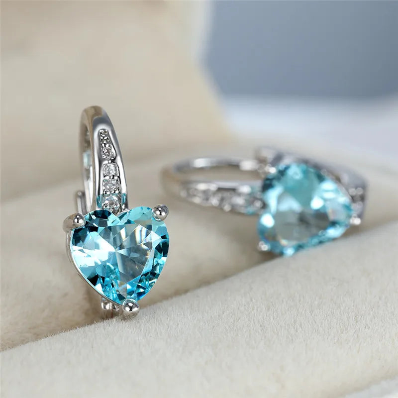 CZ Heart Stone Hoop Alloy Earrings