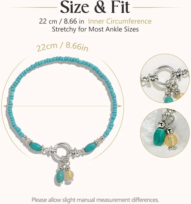 Turquoise Beaded Boho Style Zinc Alloy Ankle Bracelet