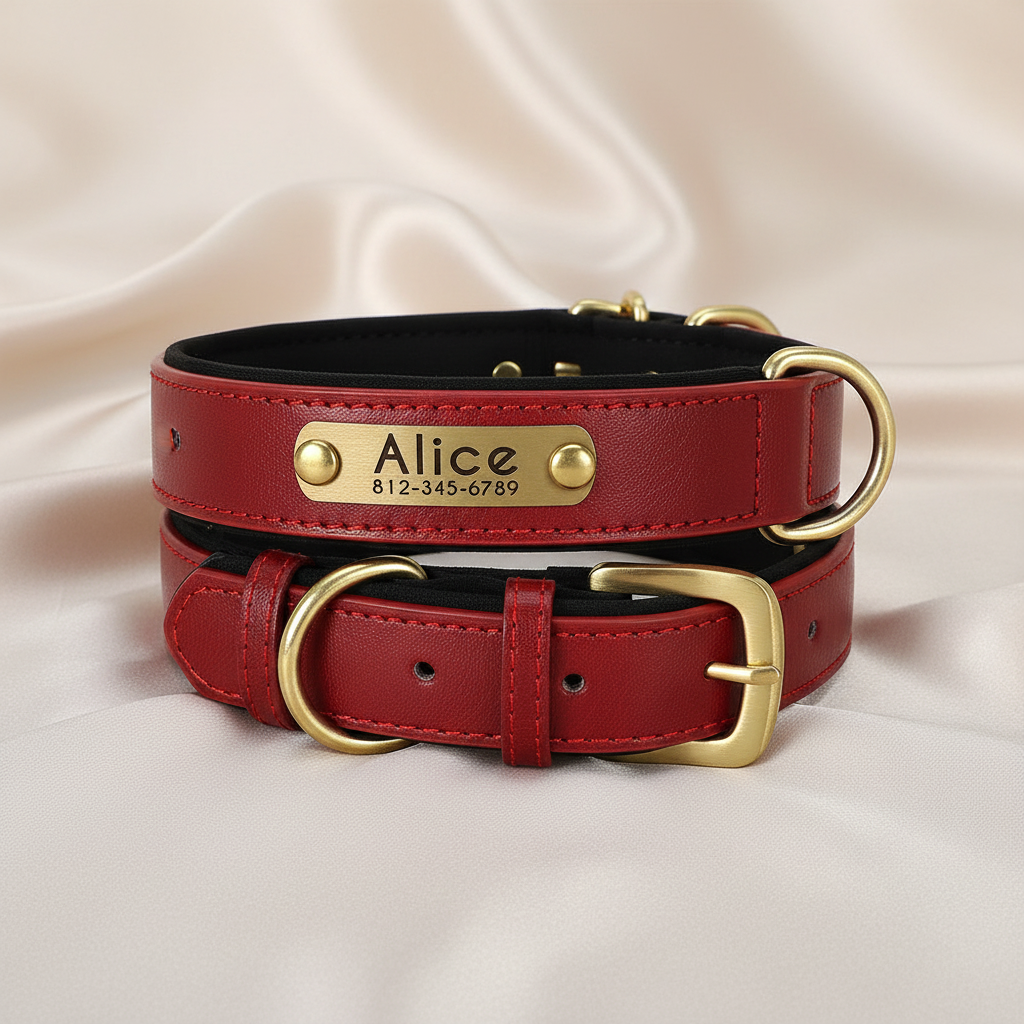 Faux Leather Adjustable Pet Collar - Customize, Engrave, Name Tag, ID Necklace