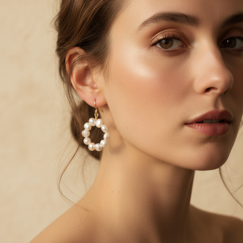 Natural Baroque Freshwater Pearl 14K Gold Filled Circle Earrings