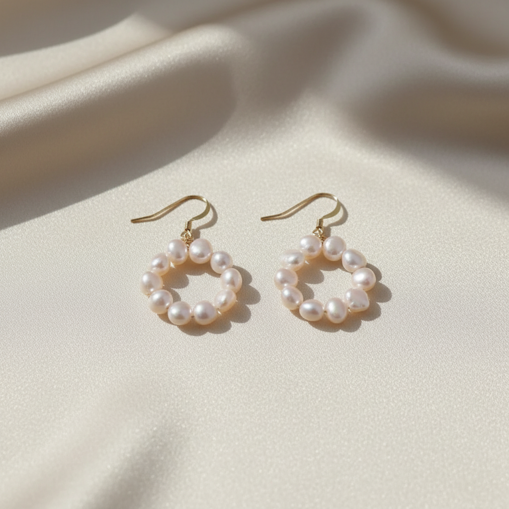 Natural Baroque Freshwater Pearl 14K Gold Filled Circle Earrings