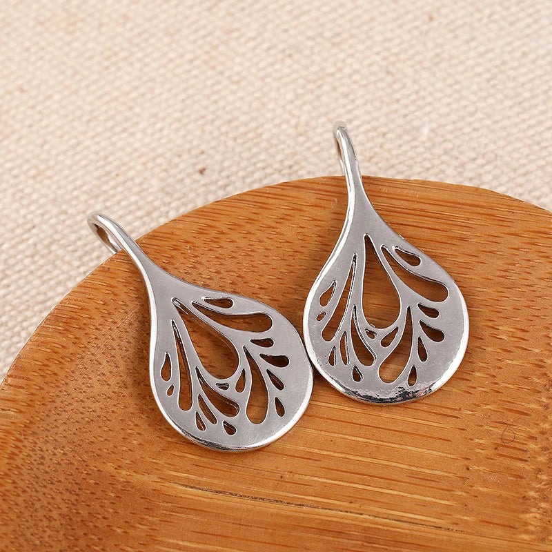 Vintage Inspired Minimalist Design Hollow Leaf Drop Copper Earrings