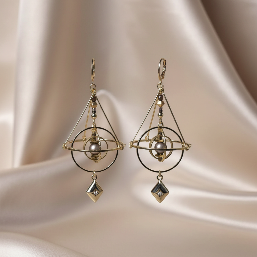 Creative Star Orbit Acrylic Bead Titanium Earrings Geometric