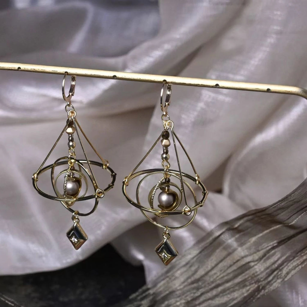 Creative Star Orbit Acrylic Bead Titanium Earrings Geometric