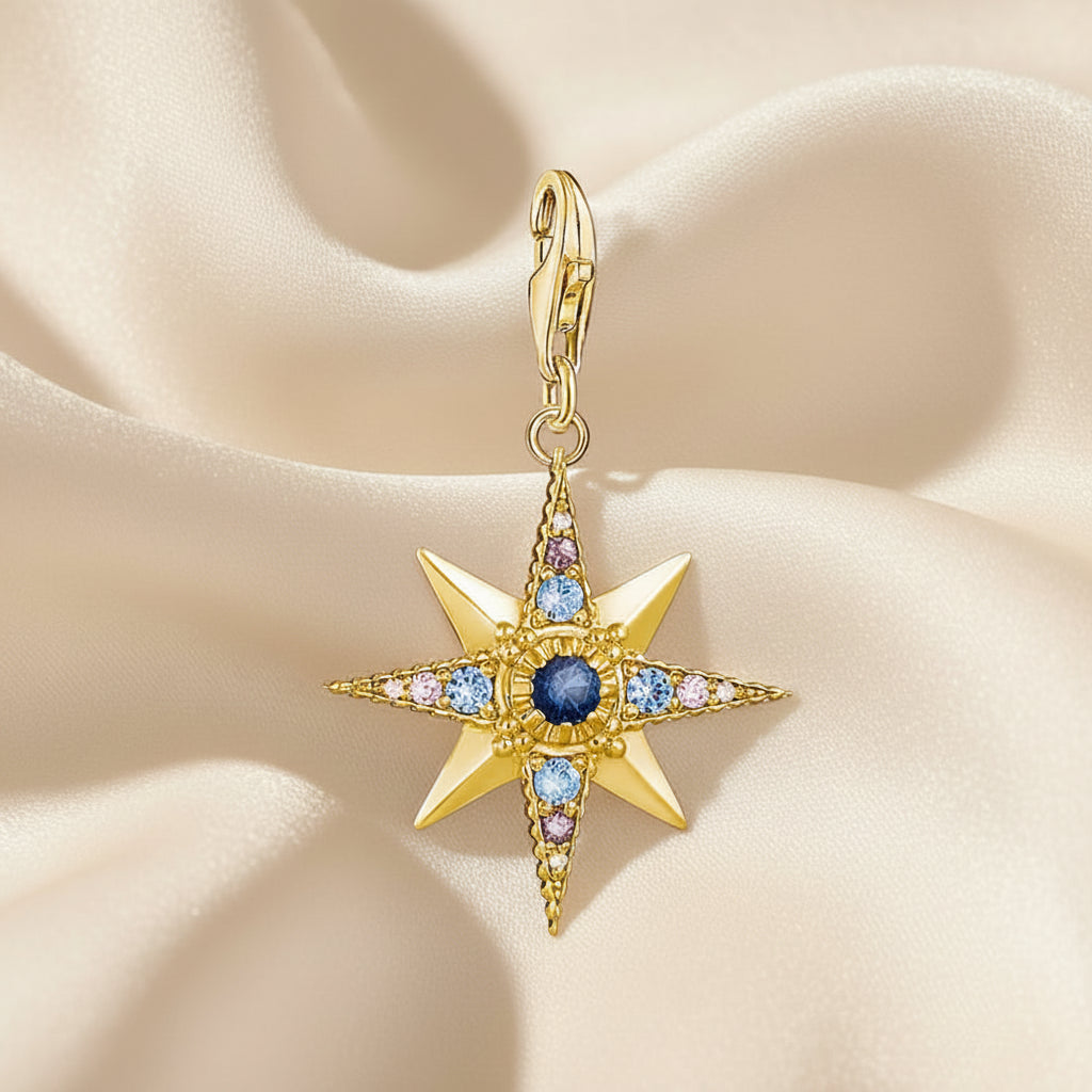 925 Sterling Sliver Lucky Golden Royalty Star Pendant Charm