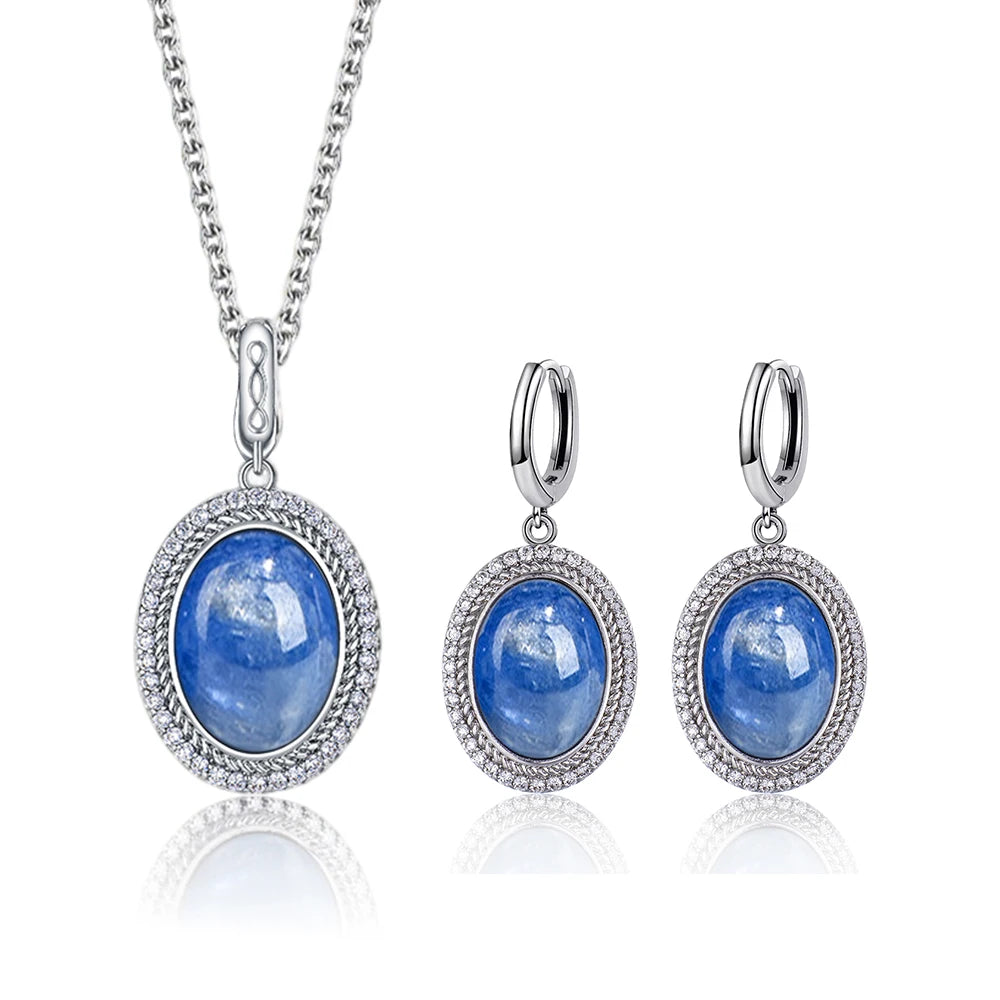 925 Sterling Silver Natural Moonstone Pendant & Earrings Set