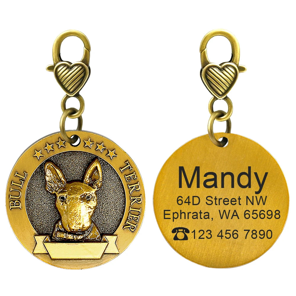 Personalized Dog ID Tag Customizable Copper Coated Various Dog Breeds