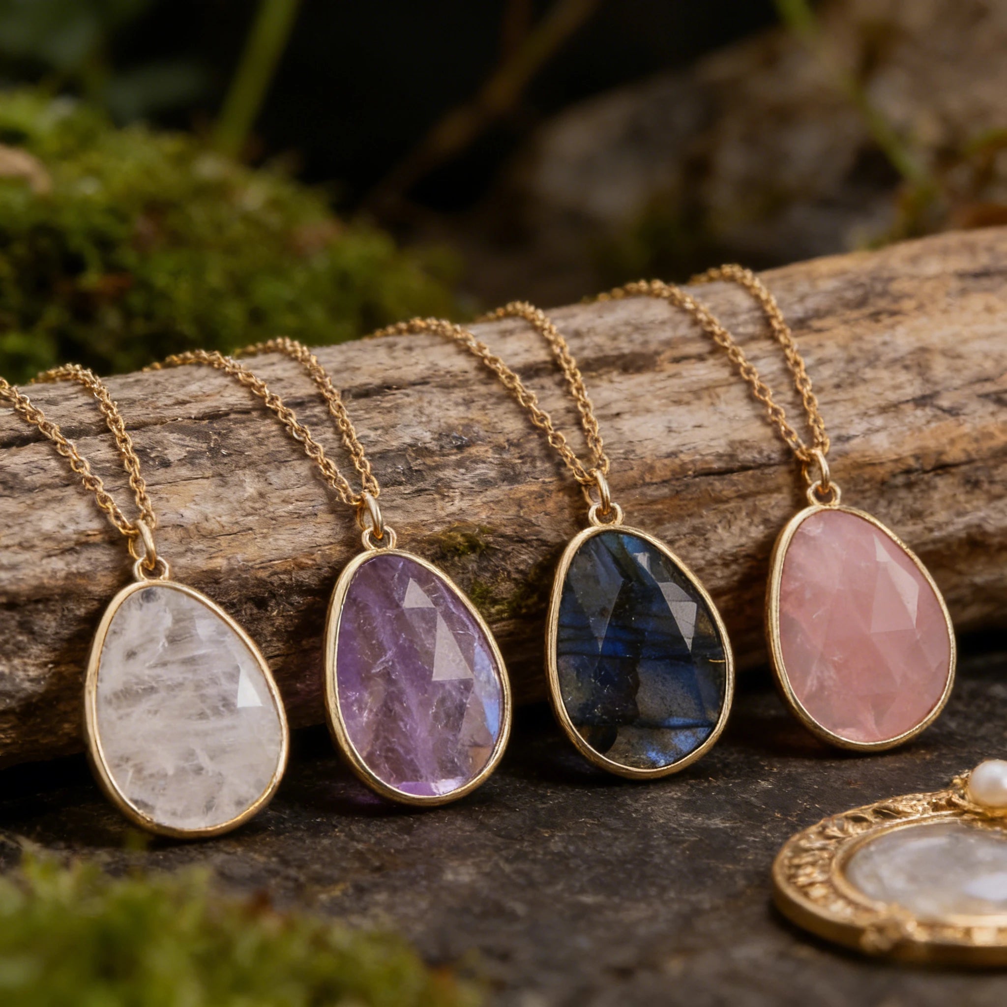 Natural Healing Crystal Pendant Copper Chain Necklace - Choose Your Stone