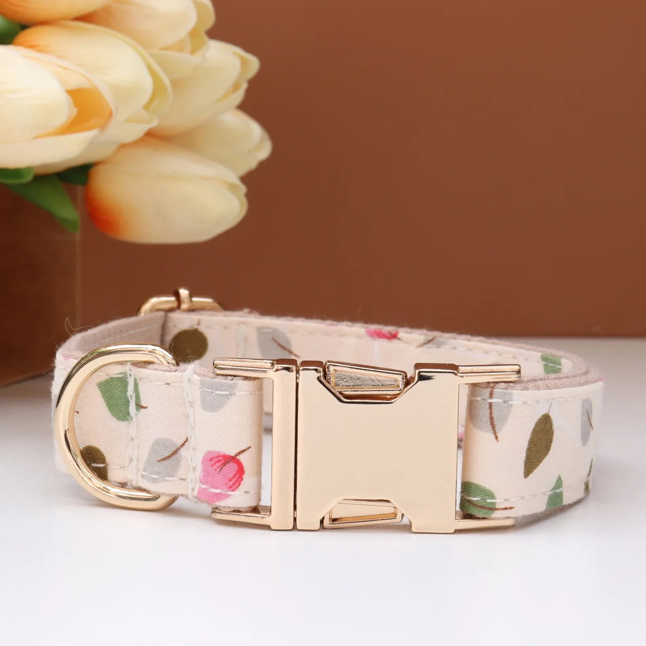 Elegant Fabric Customizable Dog Collar Set - Name Tag, Zinc Alloy Setting, Girly
