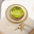 Vintage Inspired Green Large Stone Ring in Round Alloy Setting