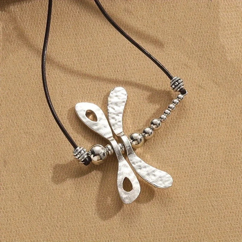 Bold Bohemian Dragonfly Alloy Pendant Rope Chain Necklace