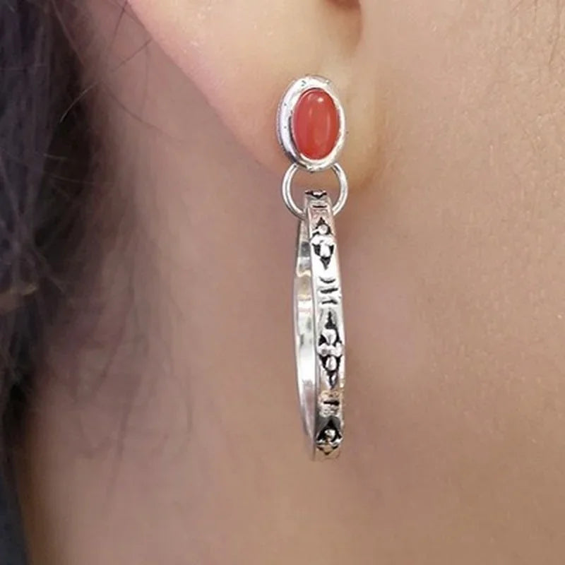 Vintage Inspired Ethnic Stone Hoop Alloy Drop Earrings