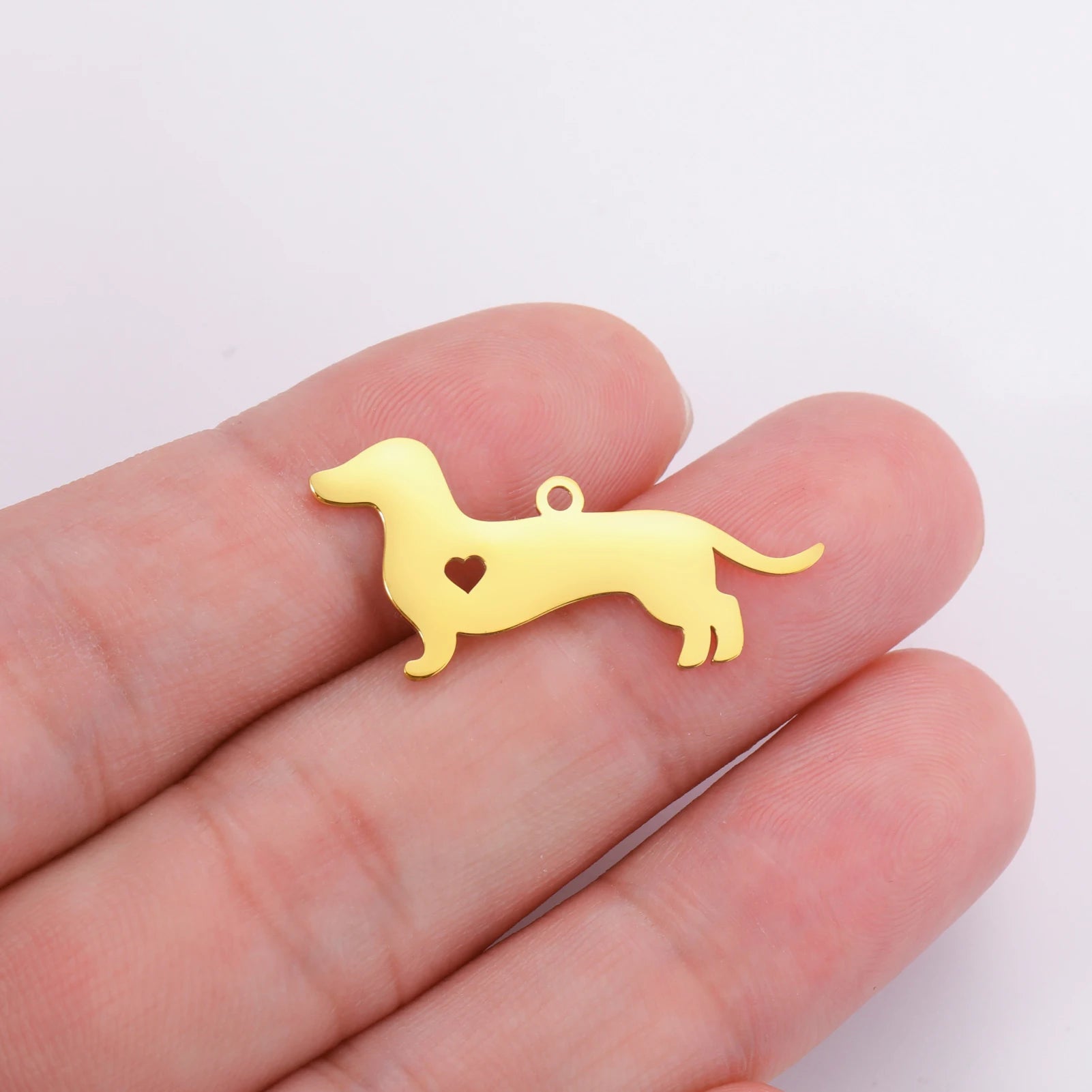 Covered Stainless Steel Dog & Wolf Charms with Cutout Hearts - For Bracelets & Necklaces