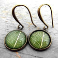 Copper Resin Green Leaf Drop Earrings