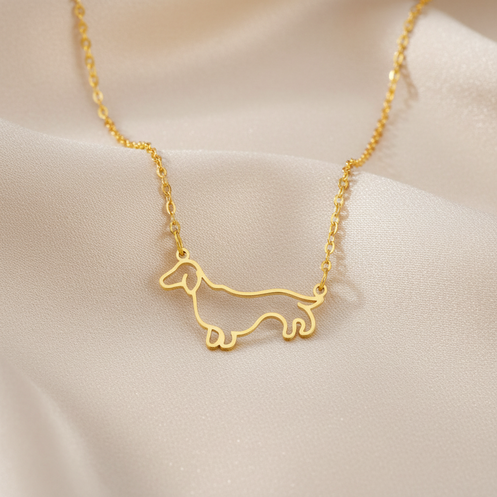 Stainless Steel Pendant Necklace Dachshund Dog Cutout Heart - 4 Options