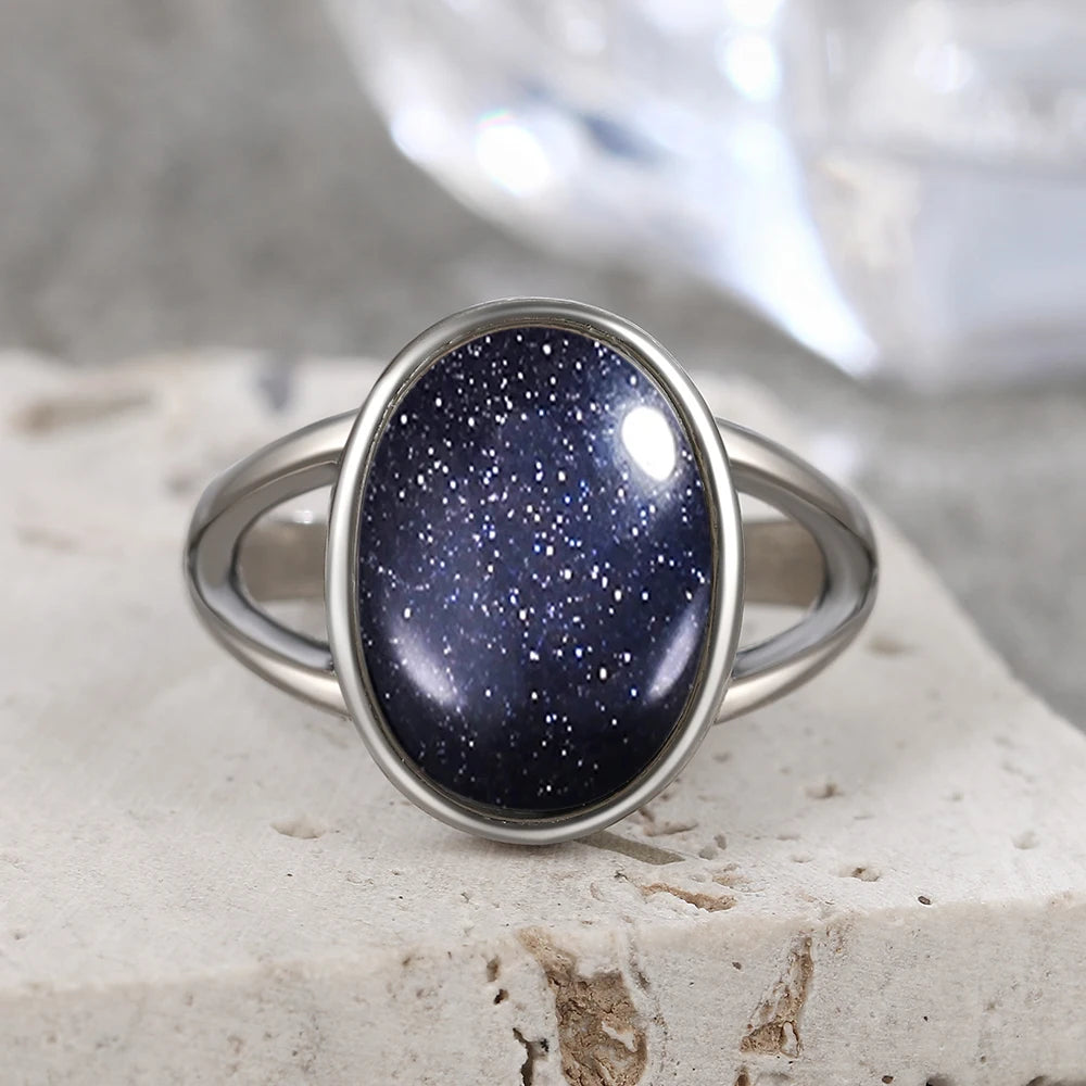 925 Sterling Silver Ring Natural 8-10mm Moonstone Ring