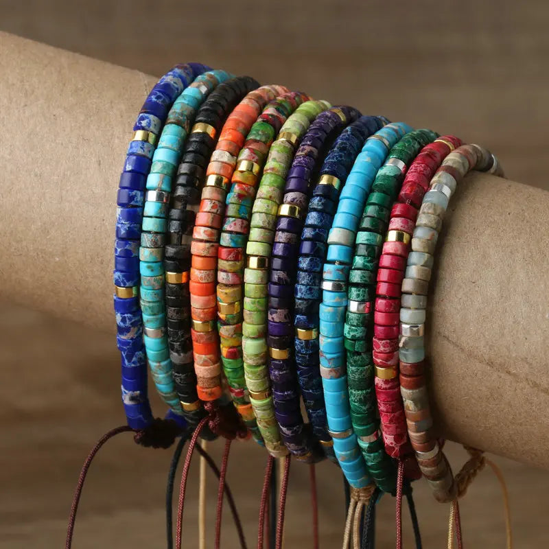 Natural Stone Beads Adjustable Rope Bracelet - Large Selection
