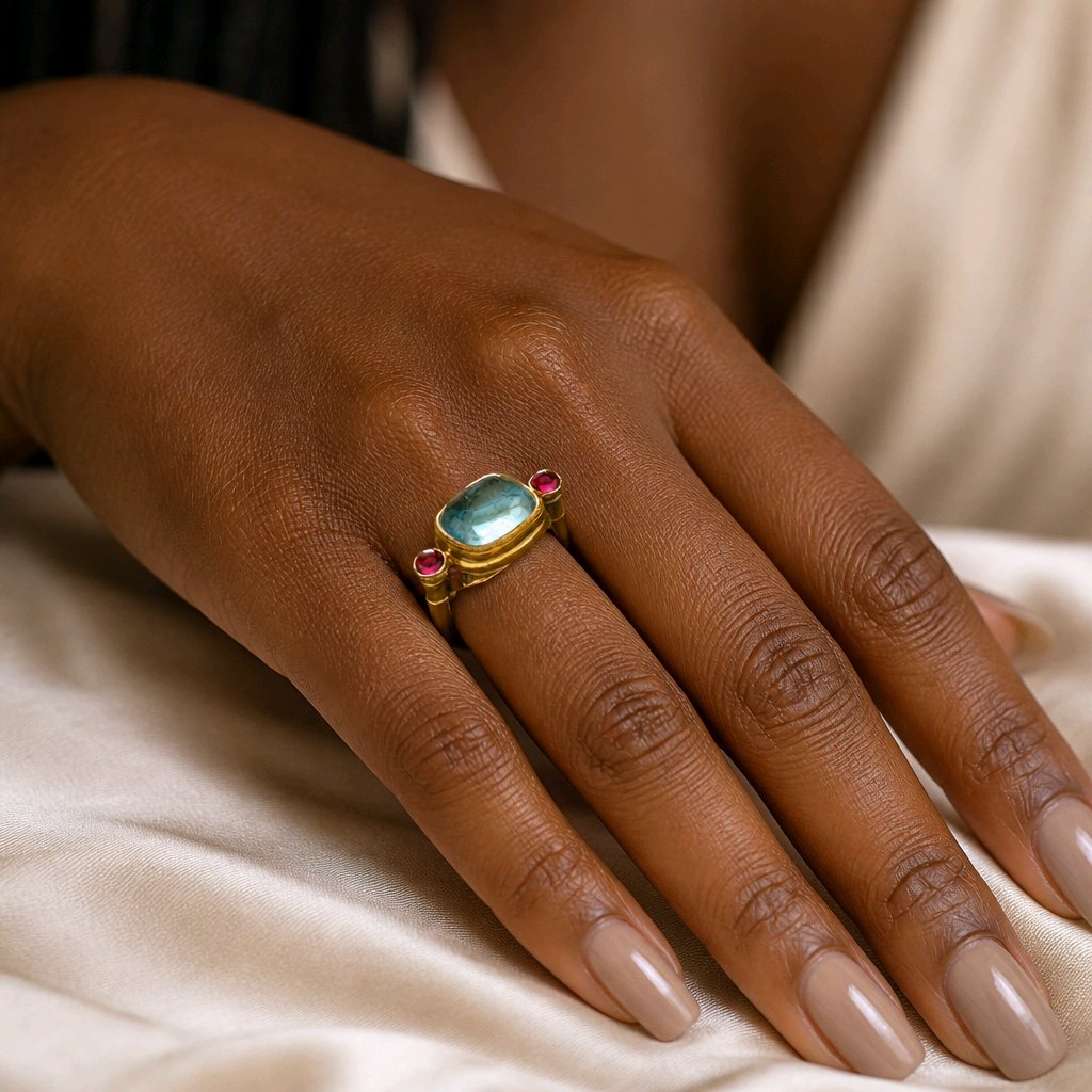 Vintage Inspired Alloy Ring with Blue/Pink CZ Bold Statement Piece