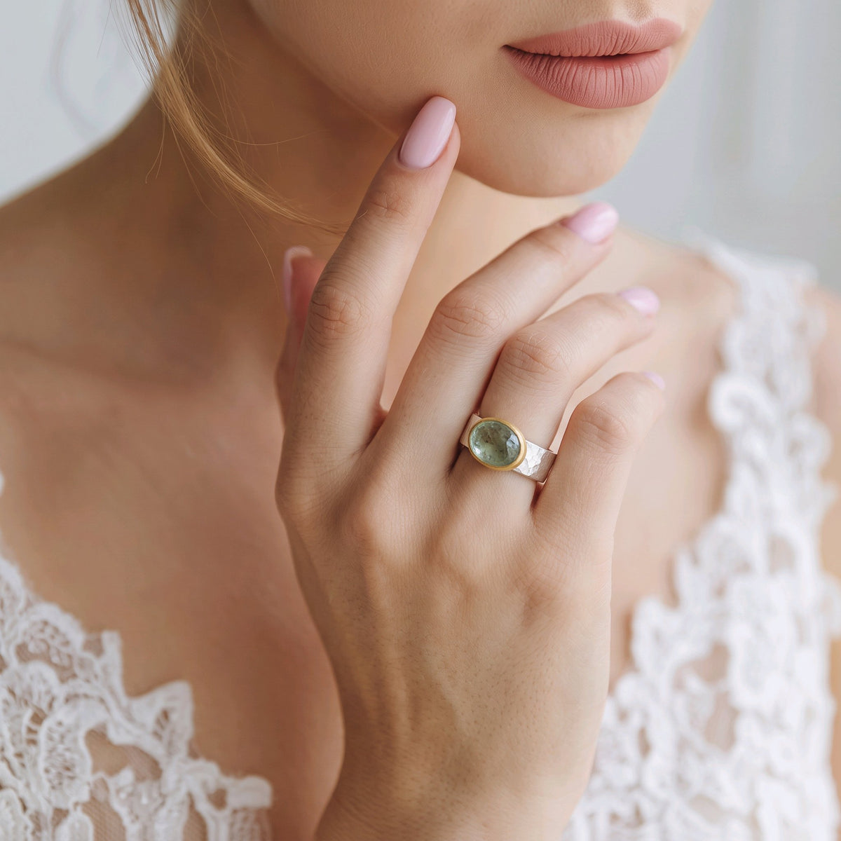 Two-tone Green Zircon Hoop Band Ring