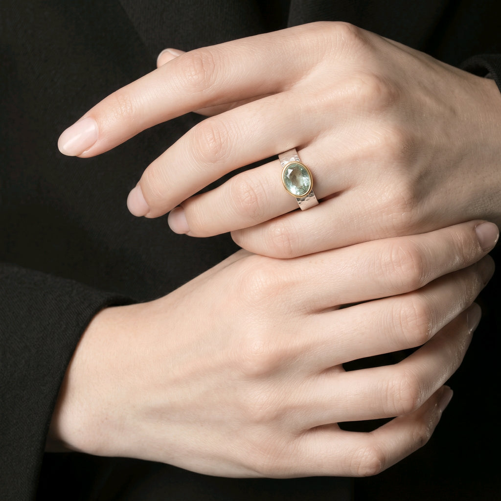 Two-tone Green Zircon Hoop Band Ring